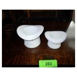 2 VINTAGE MILK GLASS TOP HATS (CHIP ON RIM OF HAT)