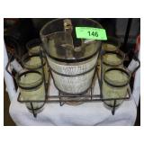 1950'S BEVERAGE SET IN METAL TILTING CARRIER