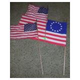 3 VINTAGE PARADE FLAGS (1 W/ 13 STARS)
