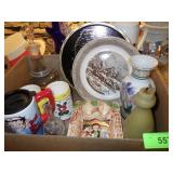 1950'S DECANTER, MISSISSIPPI METAL SOUVENIR TRAY>>