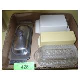 VTG BUTTER DISHES (2 TUPPERWARE, MCM STAINLESS &>>