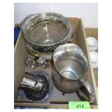 VINTAGE SILVERPLATE CHAFFING DISH, SUGAR SCUTTLE,>