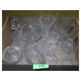 ASST. GLASSWARE (CRYSTAL DECANTER, CARD HOLDER &>