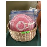 BASKET OF PINK PAPER LANTERNS