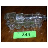VINTAGE LOCOMOTIVE TRAIN GLASS CANDY CONTAINER