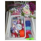 LINED BASKET W /RIBBON, CREPE PAPER RIBBON & SILK>