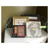 WIRE BASKET W/ PRINTS, VINTAGE MONARCH COFFEE >>>>