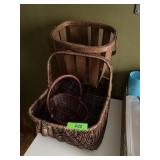 OAK BASKET, 2 WICKER BASKETS