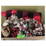 PRE-MADE BOWS, PLAID CHRISTMAS TREE SKIRT, ASST.>>
