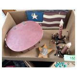 LIDDED BASKET, B.O. CANDLES, SLATE FLAG, ETC