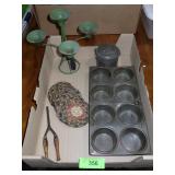 VINTAGE MUFFIN TIN, METAL CANDLE HOLDER, TIN PAIL>
