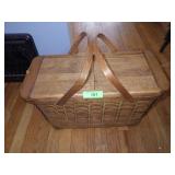WOVEN PICNIC BASKET W/ ASST. PICNIC WARE
