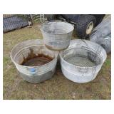 2 VINTAGE GLAVANIZED WASH TUBS & BUCKET