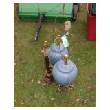 3 LAMPS (2 VTG W/ GREAT BASES & ORIENTAL FINIALS)>
