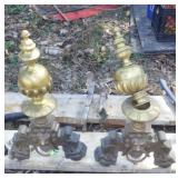 VINTAGE BRASS & COPPER ? FIREPLACE ANDIRONS