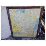 1980-81 FRAMED WISCONSIN MAP 42 x 49