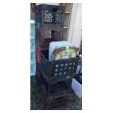 8 MILK CRATES, RUSTY METAL PICNIC BASKRT