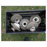 5 VINTAGE LAMP SHADES W/ COPPER? RIMS