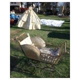 VINTAGE WICKER BABY BUGGY / STROLLER W/ PARASOL