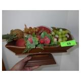 VINTAGE MCM WOODEN PEDESTAL FRUIT BOWL W/ FAUX>>>