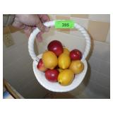 CERAMIC BASKET W/ FAUX APPLES & LEMONS