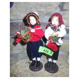2 CHRISTMAS CAROLER DOLLS  9"