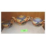 VINTAGE HAND PAINTED LUSTERWARE TEAPOT, CREAMER &>