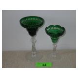GREEN CUT TO CLEAR BOHEMIAN CANDLESTICK HOLDERS?
