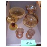 VTG AMBER GLASS BASKET & CANDLE HOLDER, CARNIVAL>>