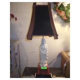 VINTAGE ASIAN STATUE LAMP W/ SATIN SHADE  30" TO >