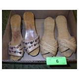 VTG BRAIDED STRAW SANDALS & ASIAN CARVED SANDALS