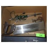 MITER SAW, HAMMER, SOLDERING IRON (TURNS ON), ETC