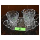 CRYSTAL CREAM & SUGAR SET W/ UNDERPLATE