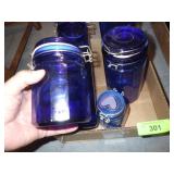 COBALT BLUE GLASS STORAGE CONTAINERS (ONLY 2 HAVE>