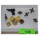 VINTAGE DICE, JACKS, METAL & PLASTIC GUNS
