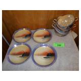 VINTAGE HAND PAINTED LUSTERWARE CUPS & SAUCERS