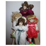 4 PORCELAIN DOLLS W/ STAND  16 - 21"