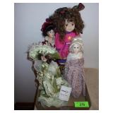4 PORCELAIN DOLLS 11 - 17"
