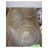 MIKASA? CRYSTAL BOWL, ASST. VINTAGE PRESSED GLASS