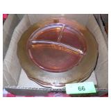 4 VINTAGE NORMANDIE CARNIVAL GLASS DIVIDED PLATES