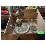 VINTAGE BRASS TURKISH SERVING TRAY, EMBOSSED DISH>
