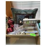 CHRISTMAS PILLOW, ORNAMENTS, BEADS, ETC