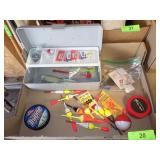 TACKLE BOX, LURES, BOBBERS, FISHING LINE, ETC