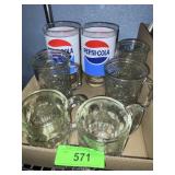 VTG PEPSI GLASSES, HEAVY ROOT BEER MUGS, BOOT MUGS