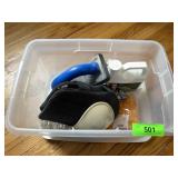 STORAGE CONTAINER W/ TILE SPACERS, KNE PADS, >>>>>