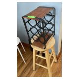 BAR STOOL (STAINED) & WINE BOTTLE HOLDER