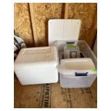 STORAGE CONTAINER, DISH PANS, FIRST AID SUPPLIES>>