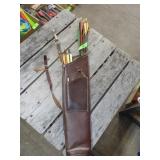 VINTAGE LEATHER QUIVER W/ ARROWS