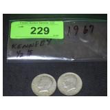 (2)  1967 KENNEDY SILVER  HALF DOLLARS
