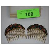 2 VINTAGE ENAMELED BUTTERFLY HAIR COMBS